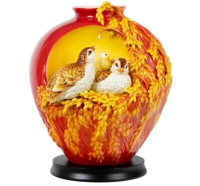 Franz Porcelain Peaceful Household Quail Design Sculptured Porcelain Vase With Wooden Base Limited …