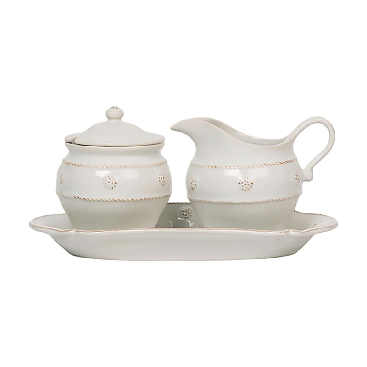 Juliska Berry &amp; Thread Sugar and Creamer 3 Piece Set- Whitewash JA26SETX/W, MPN: JA26SETX/W, 810113…