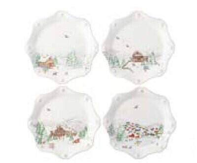 Juliska Berry &amp; Thread North Pole Dessert Salad Plate Assorted Set of 4 JN63SET/88, MPN: JN63SET/88…