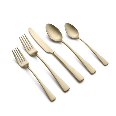 Cambridge Cerys Pvd Champagne Satin 18/0 Stainless Steel 20 Piece Flatware Set 512020CKW12R, MPN: 5…