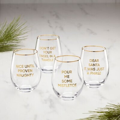 Cambridge Dear Santa Stemless Wine Glasses Set of 4 896287, MPN: 896287, 810133070111