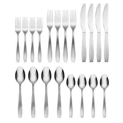 Cambridge Tyrus Satin Mirror 18/0 Stainless Steel 20 Piece Flatware Set 345320CBW12R, MPN: 345320CB…