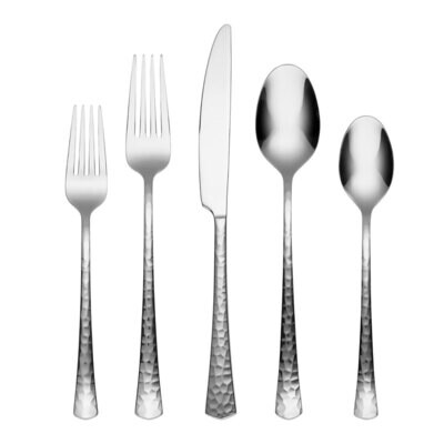 Cambridge Reagan Mirror Hammered 18/0 Stainless Steel 20 Piece Flatware Set 348920CNW12R, MPN: 3489…