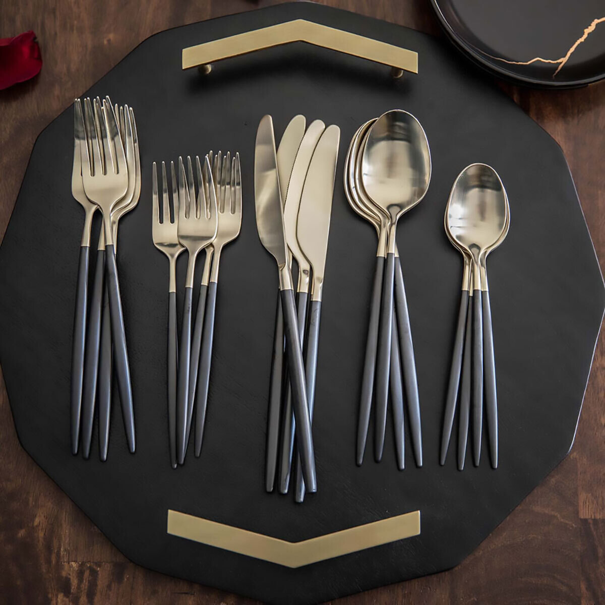 Cambridge Gaze Pvd Black Champagne Satin 20 Piece Flatware Set 511120CKW12R, MPN: 511120CKW12R, 719…