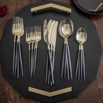 Cambridge Gaze Pvd Black Champagne Satin 20 Piece Flatware Set 511120CKW12R, MPN: 511120CKW12R, 719…
