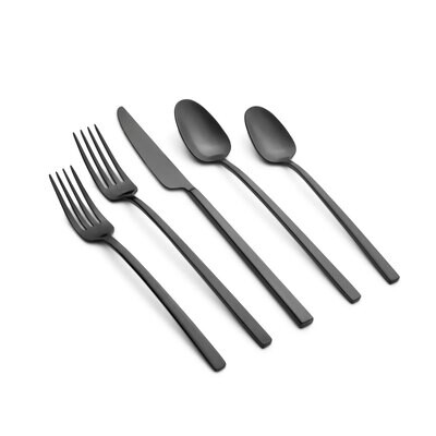 Cambridge Damaris Pvd Black Satin 18/0 Stainless Steel 20 Piece Flatware Set 513620CKW12R, MPN: 513…