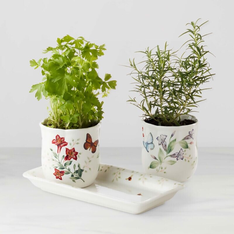 Lenox Butterfly Meadow Herb Pots with Tray 3 Piece Set 895241, MPN: 895241, 194372027311