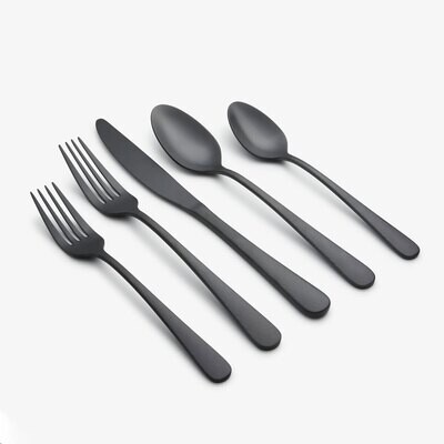 Cambridge Keene Pvd Black Satin 18/0 Stainless Steel 20 Piece Flatware Set 508020CKW12R, MPN: 50802…