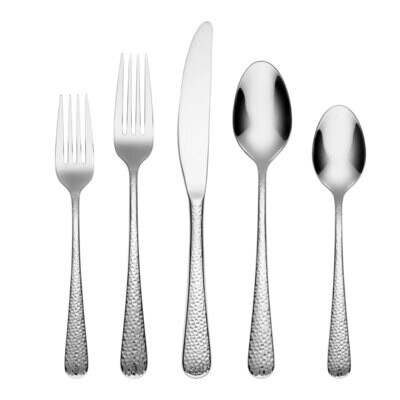 Cambridge Keene Mirror Hammered 18/0 Stainless Steel 20 Piece Flatware Set 348720CNW12R, MPN: 34872…