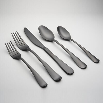 Cambridge Rhiannon Pvd-Black Satin 18/0 Stainless Steel 20 Piece Flatware Set 505920CKW12R, MPN: 50…