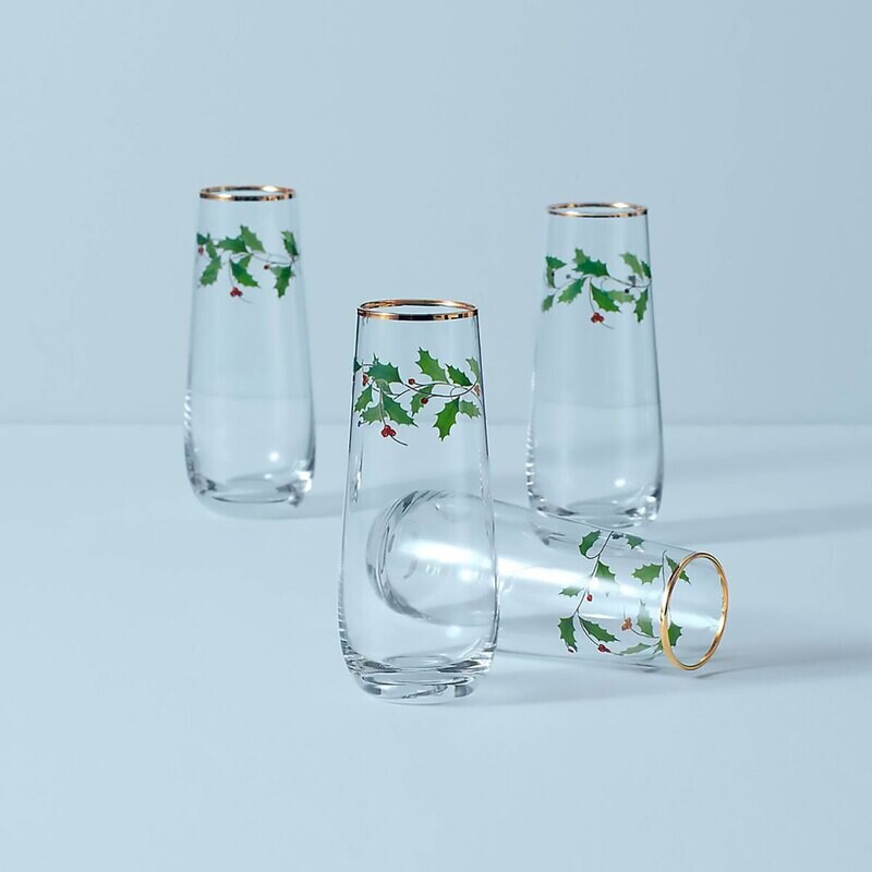 Lenox Holiday Decal Stemless Flutes Set of 4 889237