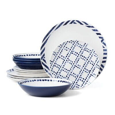 Oneida Harbour 12 Piece Set White Indigo 895941, MPN: 895941, 79363145161