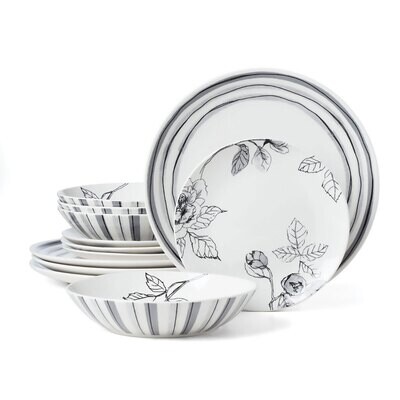 Oneida Sketchbk 12 Piece Set White Black 895940, MPN: 895940, 79363145154