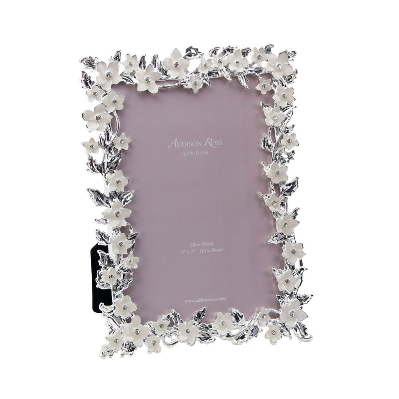 Addison Ross 8 x 10 Inch Picture Frame Silver Leaf & White Flower FR1656