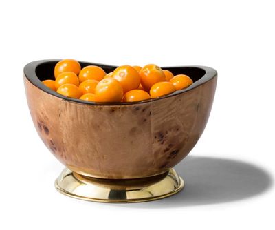 LADORADA Burl Veneer Brown Interior Brass Base Accent Bowl AB-BU-BR-0700, MPN: AB-BU-BR-0700,