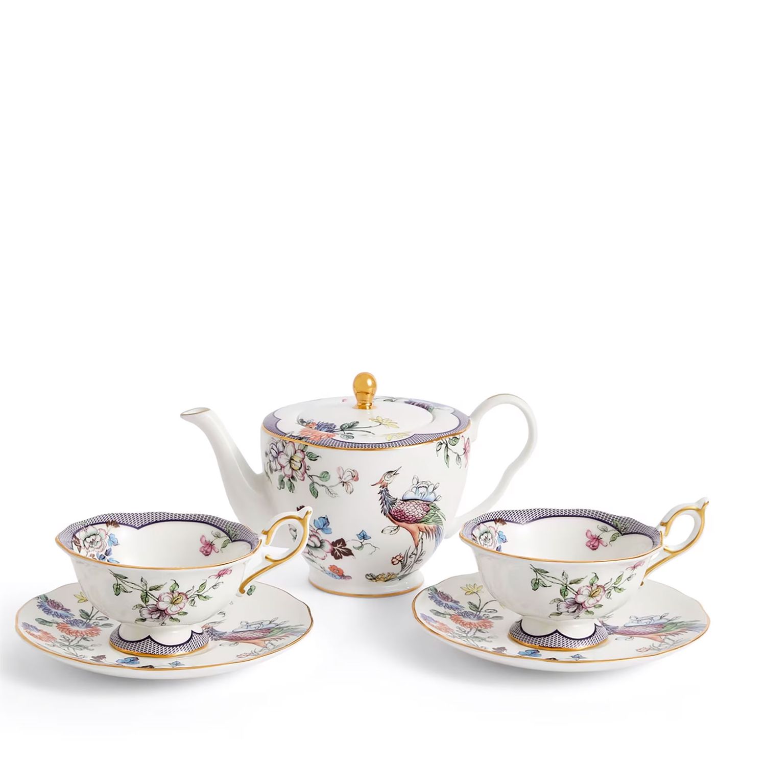 Wedgwood Fortune Teapot 370ml and Set of 2 Teacups &amp; Saucers 1069360