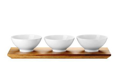 Thomas Loft White Loft Three Bowl Set with Acacia Wood Platter wood tray &amp; 3x25812 11900-800001-900…