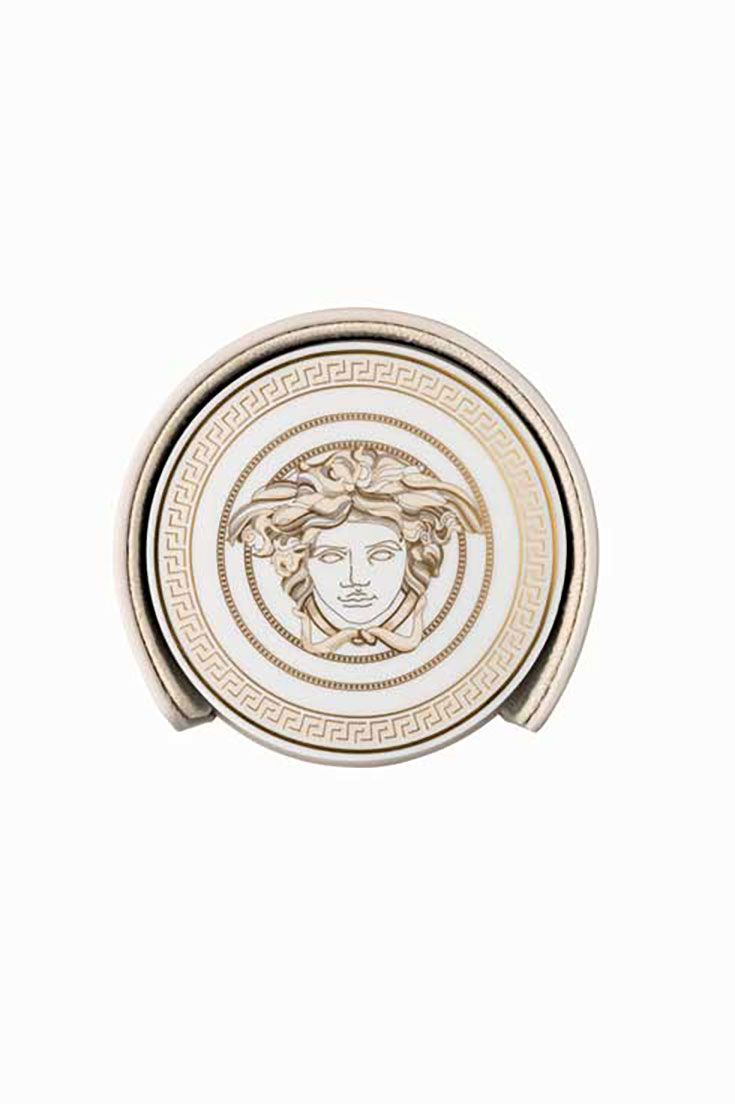 Versace Medusa Gala Coaster Porcelain Set 4 Pieces Inch Leather Box 14214-403635-28723, MPN: 14214-…