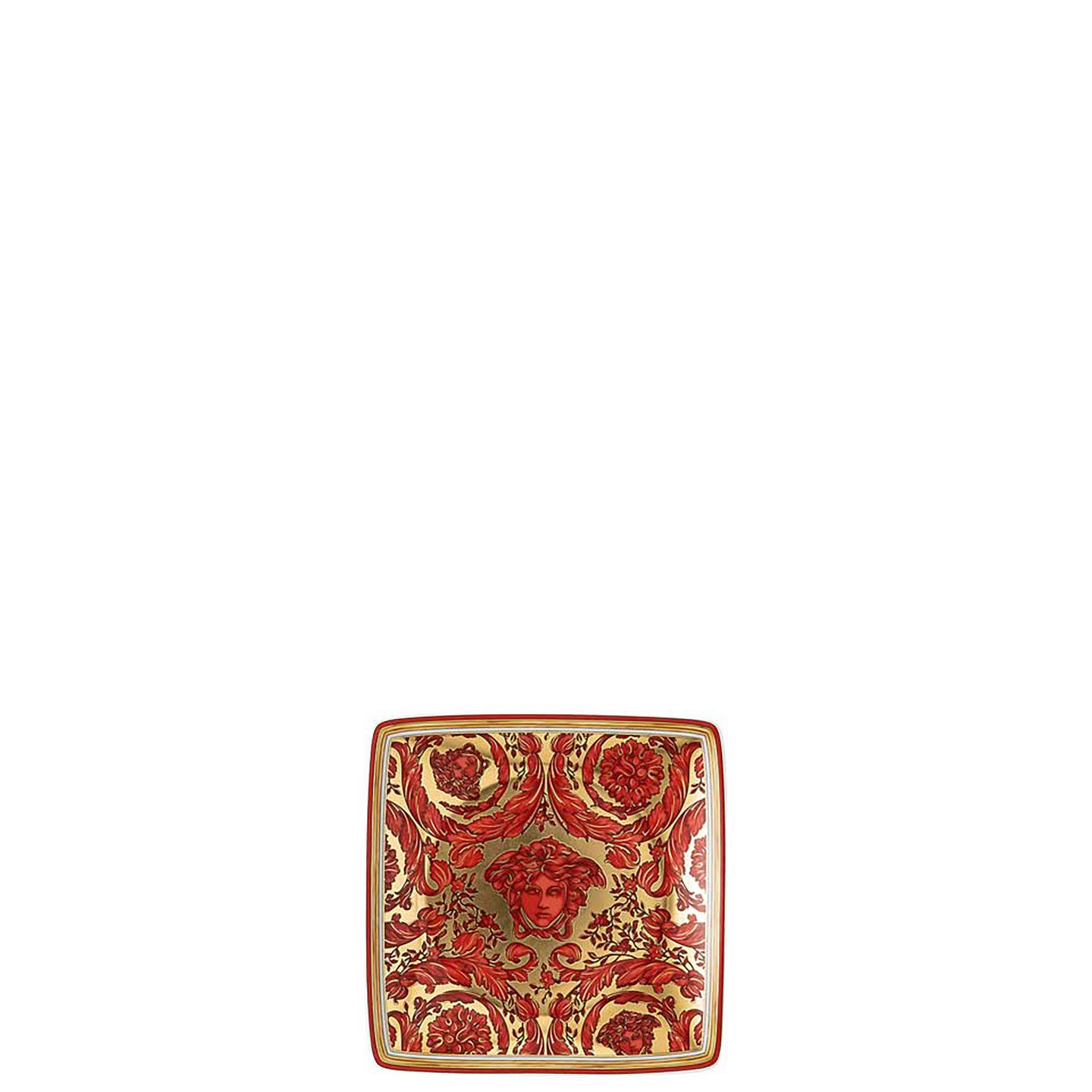 Versace Medusa Garland Red Canape Dish Square 4 3/4 Inch Square 11940-409958-15253, MPN: 11940-4099…