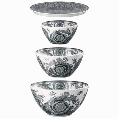 Versace Barocco Haze Bowl Set 4 Pieces 3 Bowls &amp; Lid Black 4 3/4 Inch 6 Inch 7 Inch 19335-403767-28…