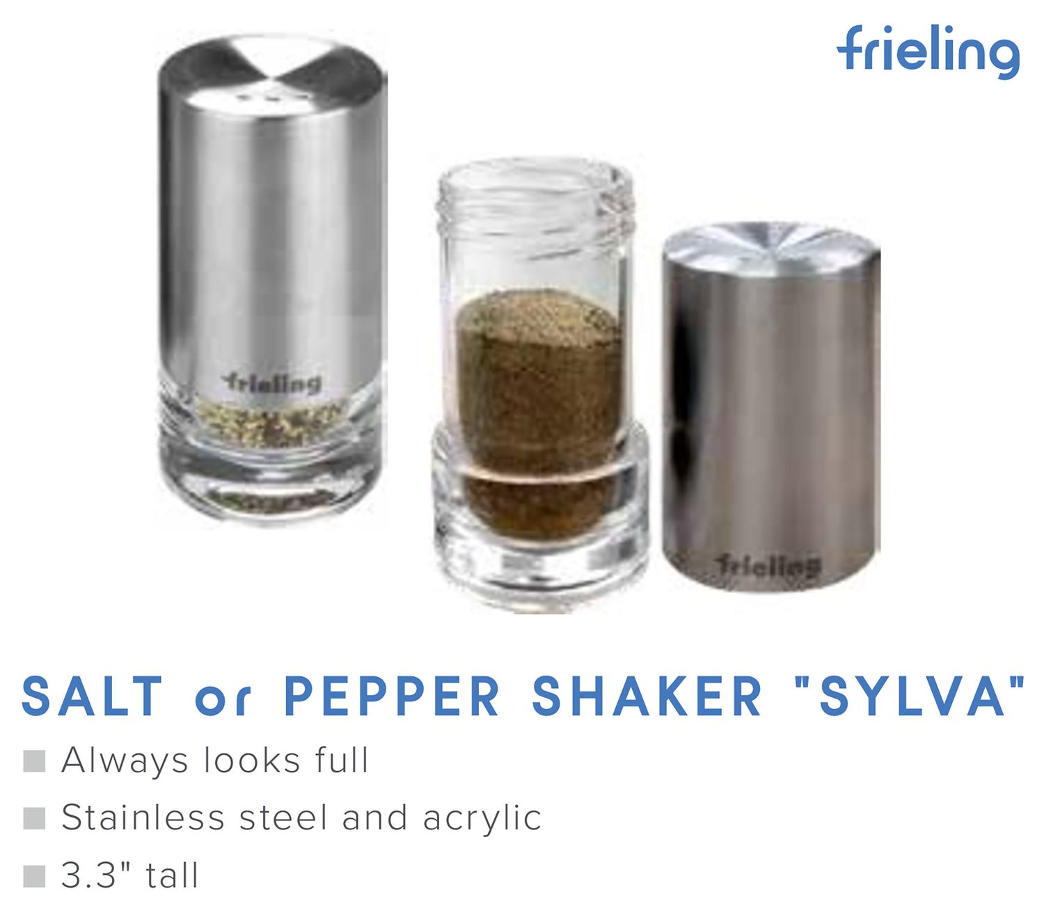 Frieling Sylva Salt Pepper Shaker Stainless Steel acrylic 1.7 Inch Diameter X 3.3 Inch, MPN: 4001, …