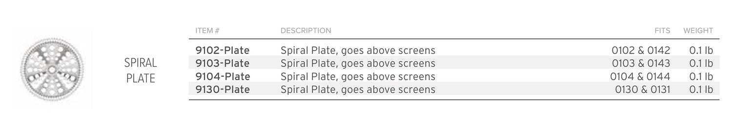 Frieling Spiral Plate-Above Screen-0103 &amp; 0143, MPN: 9103-PLATE, UPC/EAN: 728547999228