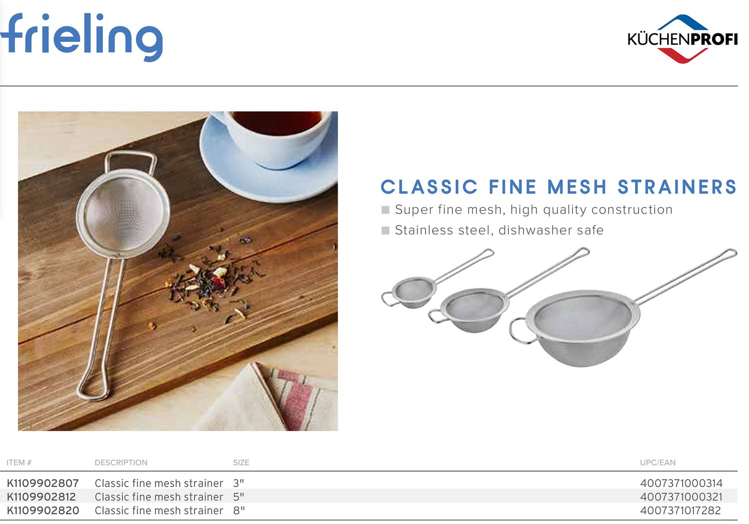 Frieling Classic Fine Mesh Strainer Stainless Steel 8 Inch Diameter, MPN: K1109902820, UPC/EAN: 400…