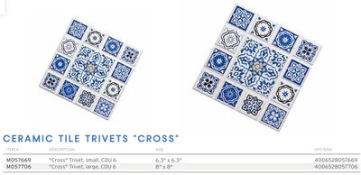 Frieling Agadir Cross Ceramic Tile Trivet 6.3 X 6.3 Inch, MPN: M057669, UPC/EAN: 4006528057669
