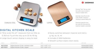 Frieling Pure Digital Kitchen Scale Copper 9.3 x 6.9 x 1 Inch, MPN: M073522, UPC/EAN: 4006528073522