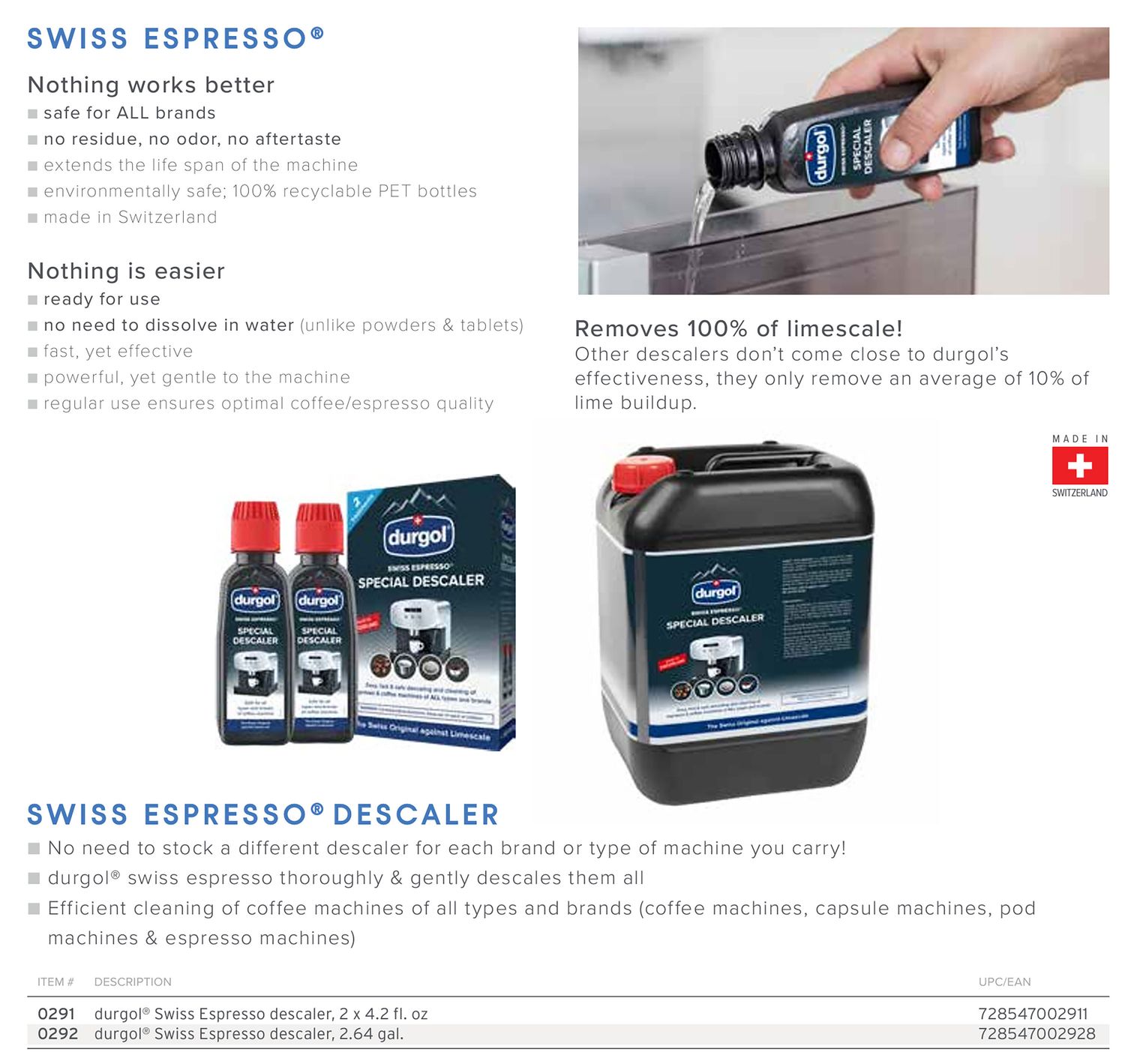 Frieling durgol Swiss Espresso descaler 2.64 gal., MPN: 292, UPC/EAN: 728547002928