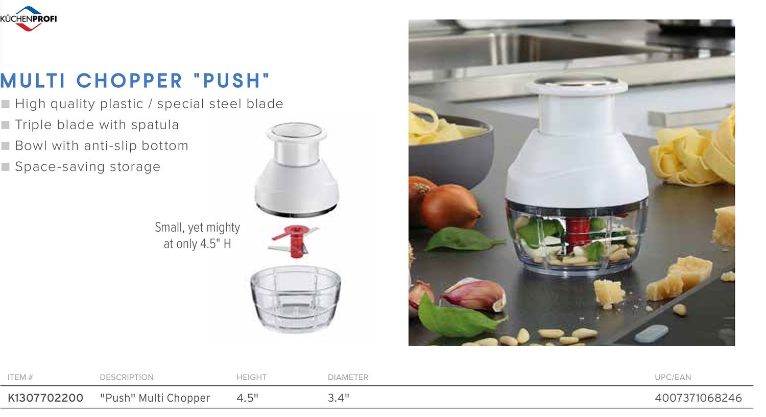 Frieling Push Multi Chopper 3.4 Inch Diameter x 4.5 Inch, MPN: K1307702200, UPC/EAN: 4007371068246