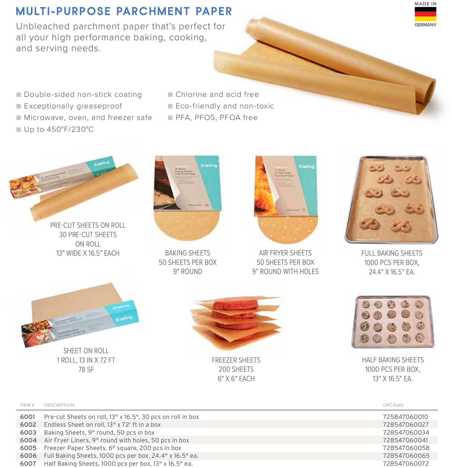 Frieling Parchment paper half baking sheets 1000 Pieces per box 13 x 16.5 Inch ea., MPN: 6007, UPC/…