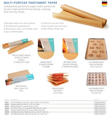 Frieling Parchment paper half baking sheets 1000 Pieces per box 13 x 16.5 Inch ea., MPN: 6007, UPC/…