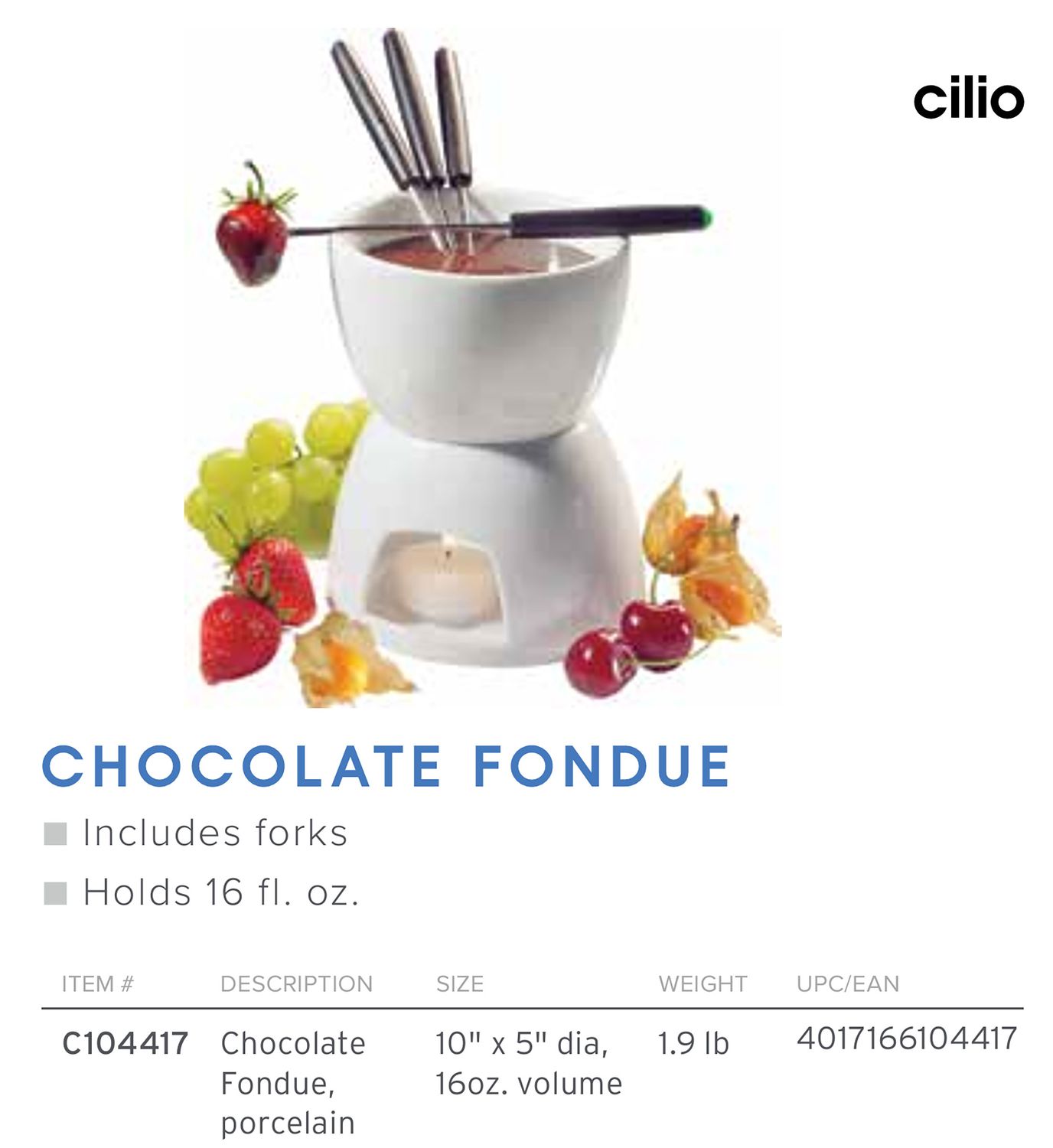 Frieling Chocolate Fondue porcelain 5 Inch Diameter X 10 Inch, MPN: C104417, UPC/EAN: 4017166104417