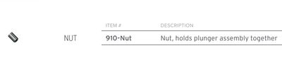 Frieling Nut - holds plunger assembly together, MPN: 910-NUT, UPC/EAN: 728547999600