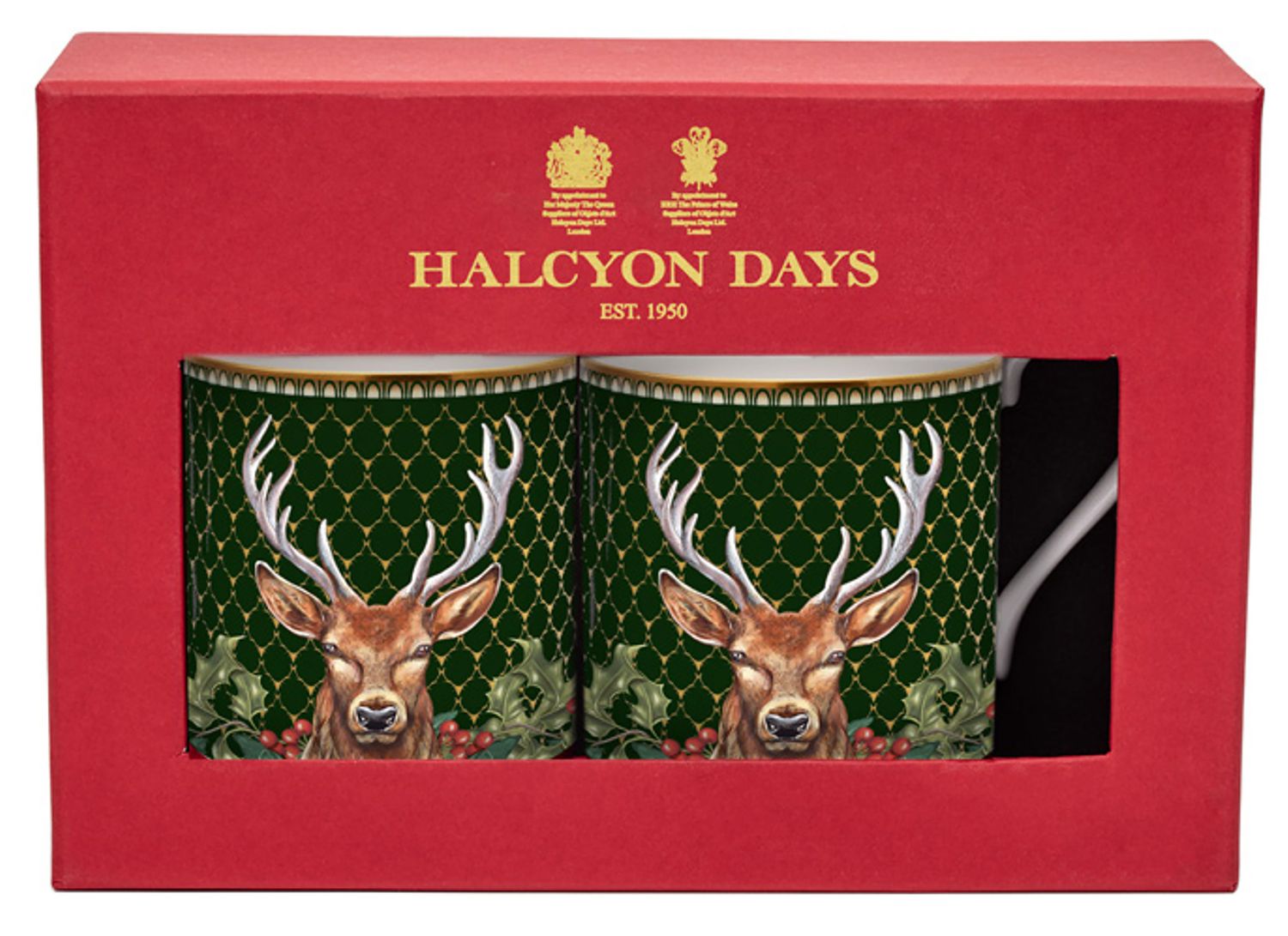 Halcyon Days GC Antler Trellis Green &amp; Stag Mug Set of 2, MPN: BCGAS09MSG