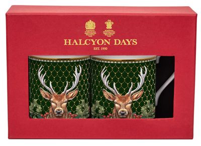 Halcyon Days GC Antler Trellis Green &amp; Stag Mug Set of 2, MPN: BCGAS09MSG