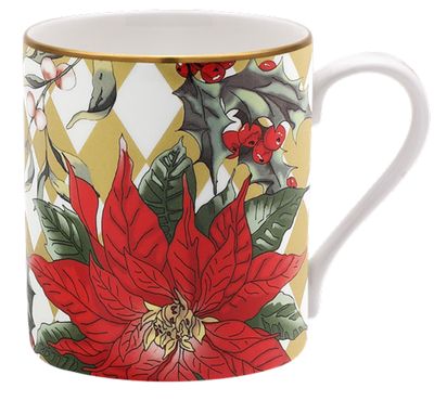Halcyon Days Parterre Gold with Poinsettia Mug, MPN: BCPAF16MGG