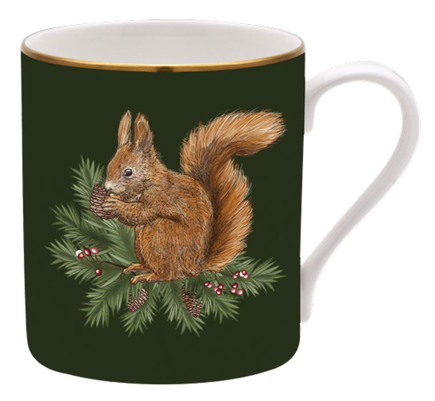 Halcyon Days Woodland Wildlife Squirrel Green Gold Mug, MPN: BCWWS09MGG