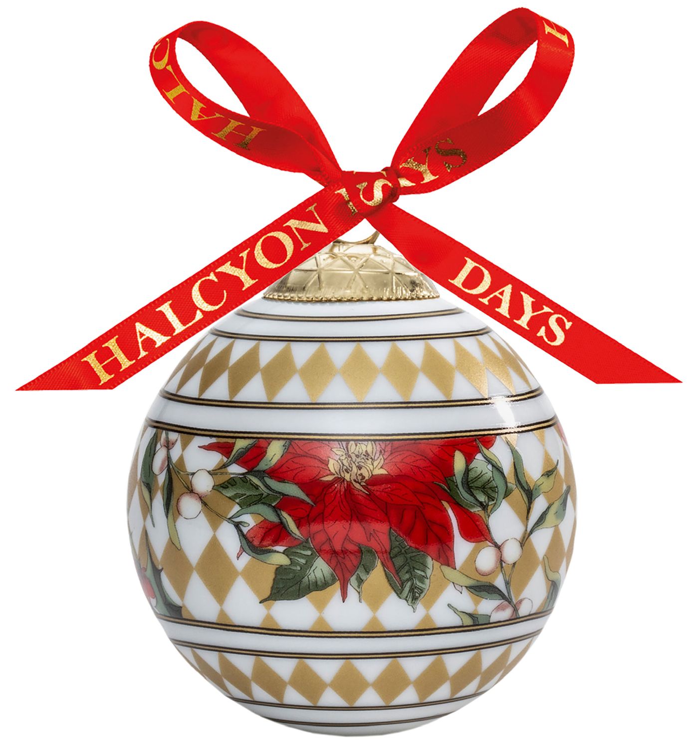 Halcyon Days Parterre Gold with Poinsettia Bauble Ornament, MPN: BCPAF16XBN