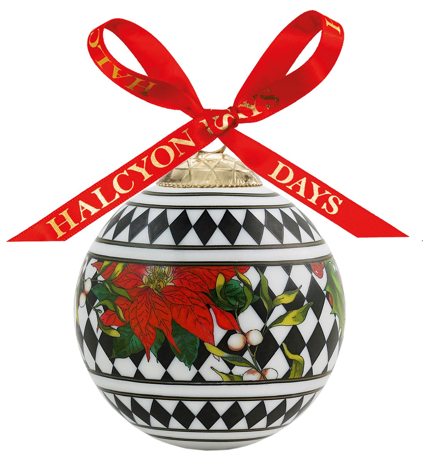 Halcyon Days Parterre Black with Poinsettia Bauble Ornament, MPN: BCPAF02XBN