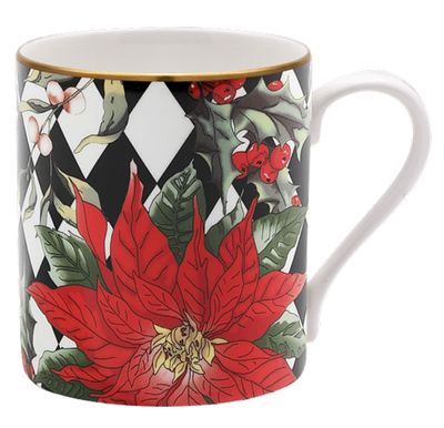 Halcyon Days Parterre Black with Poinsettia Mug, MPN: BCPAF02MGG