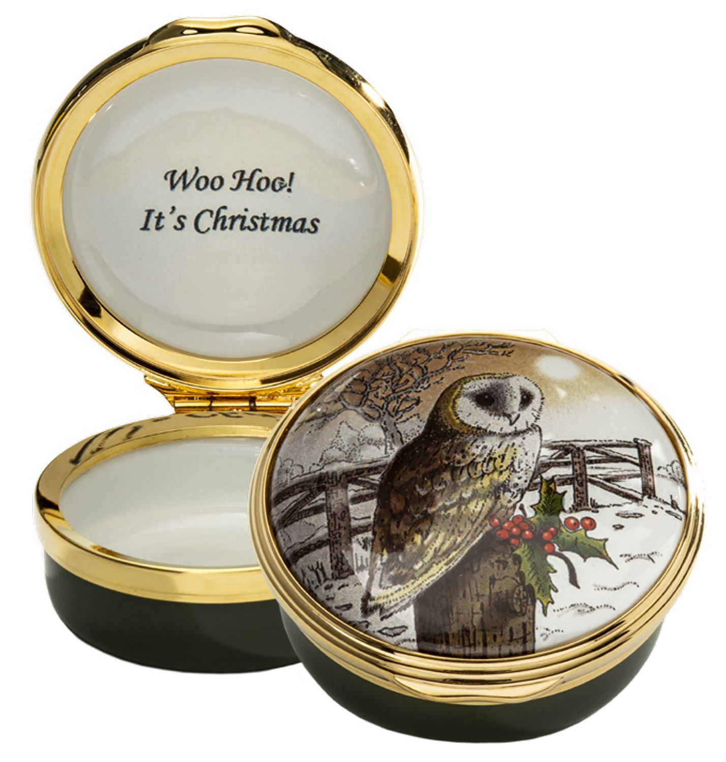 Halcyon Days Christmas Owl Enamel Box, MPN: ENOWL0601G