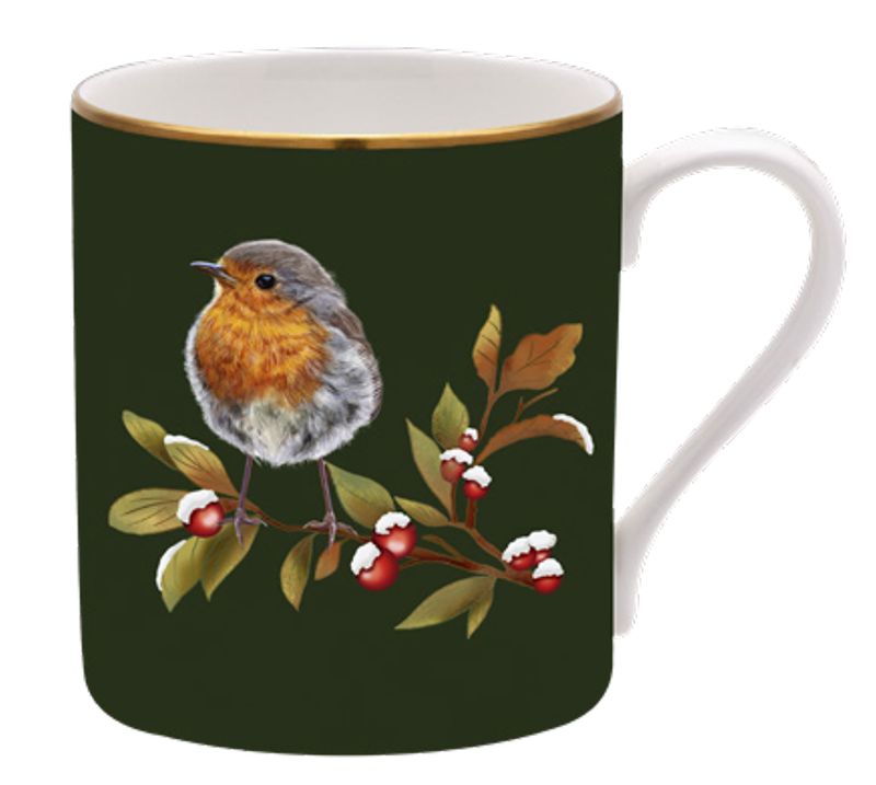 Halcyon Days Woodland Wildlife Robin Green Gold Mug, MPN: BCWRO09MGG