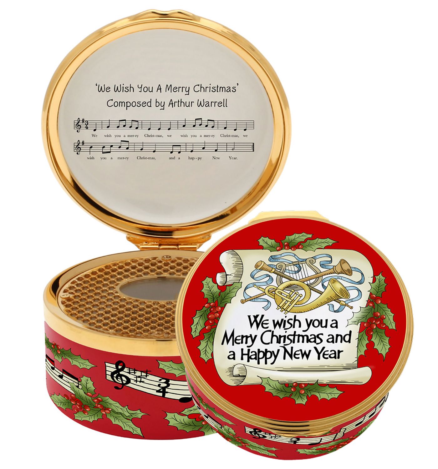 Halcyon Days We wish you a Merry Christmas Musical Enamel Box, MPN: ENWWY0133MG