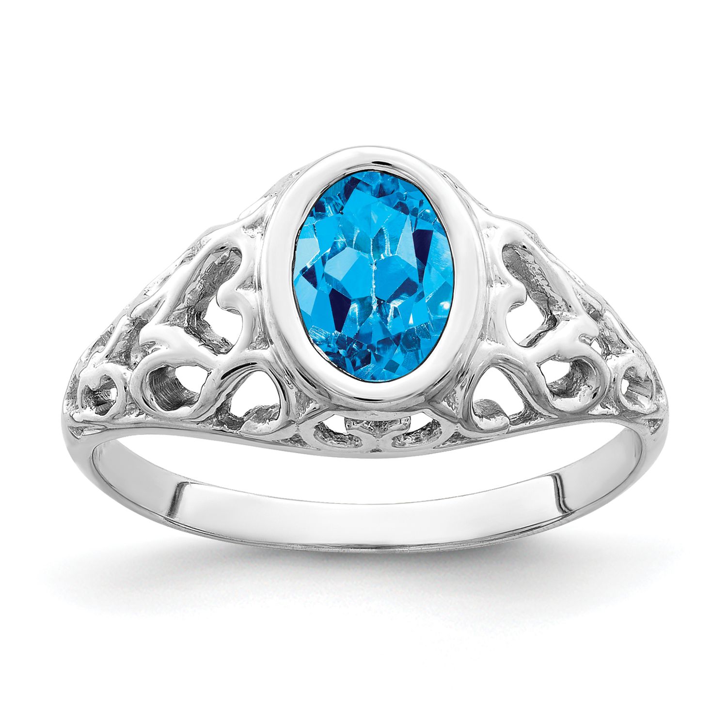 Blue Topaz Ring 14k white Gold 7x5mm Oval Y4674BT