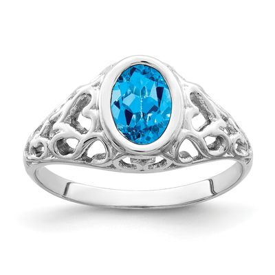 Blue Topaz Ring 14k white Gold 7x5mm Oval Y4674BT