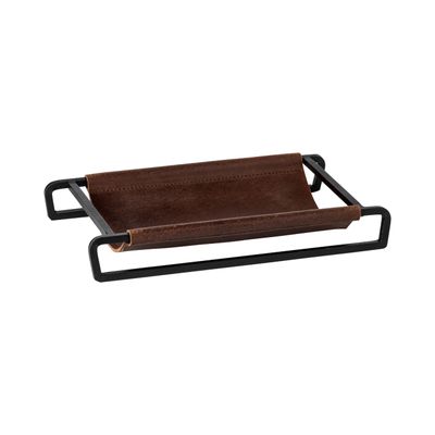 Costa Nova Leather Brown Leather Rectangular Tray Basket 10 Inch, O30206-BRN, 5606739961039