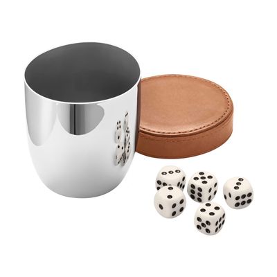 George Jensen Sky Dice Travel Cup and 5 Dice Leather and Stainless Steel 10019307, 5713275209614