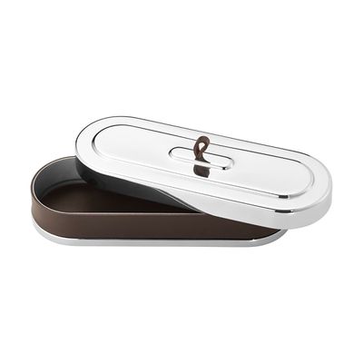 George Jensen Manhattan Box Wide Stainless Steel Mirror and Leather 10019534, 5713275219002